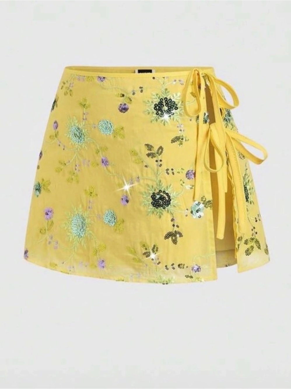 Topshop floral sequined mini skirt with side ties in yellow Mini NWOT